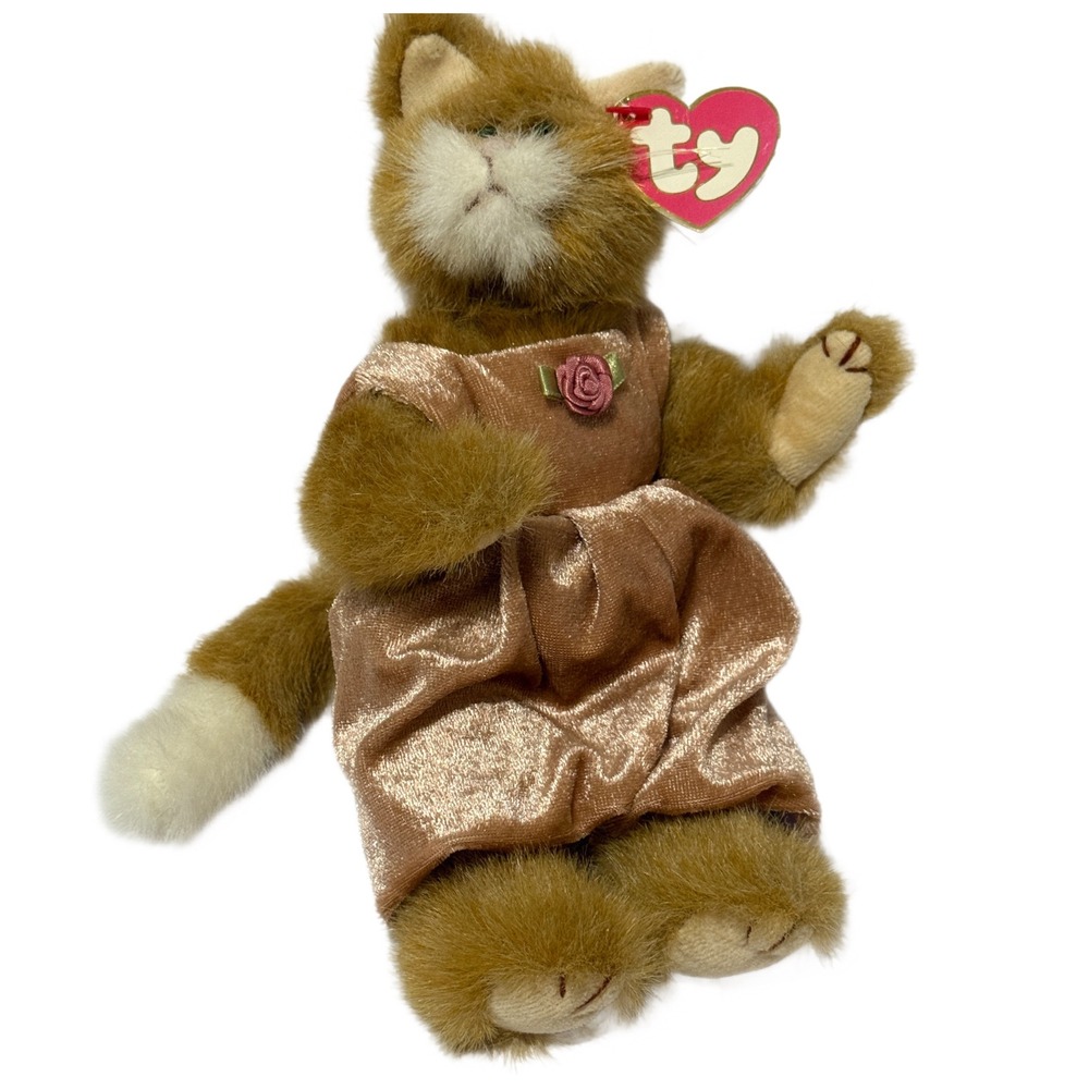 Ty Attic Treasures Pouncer Cat Plush Stuffed Animal Rose Dress